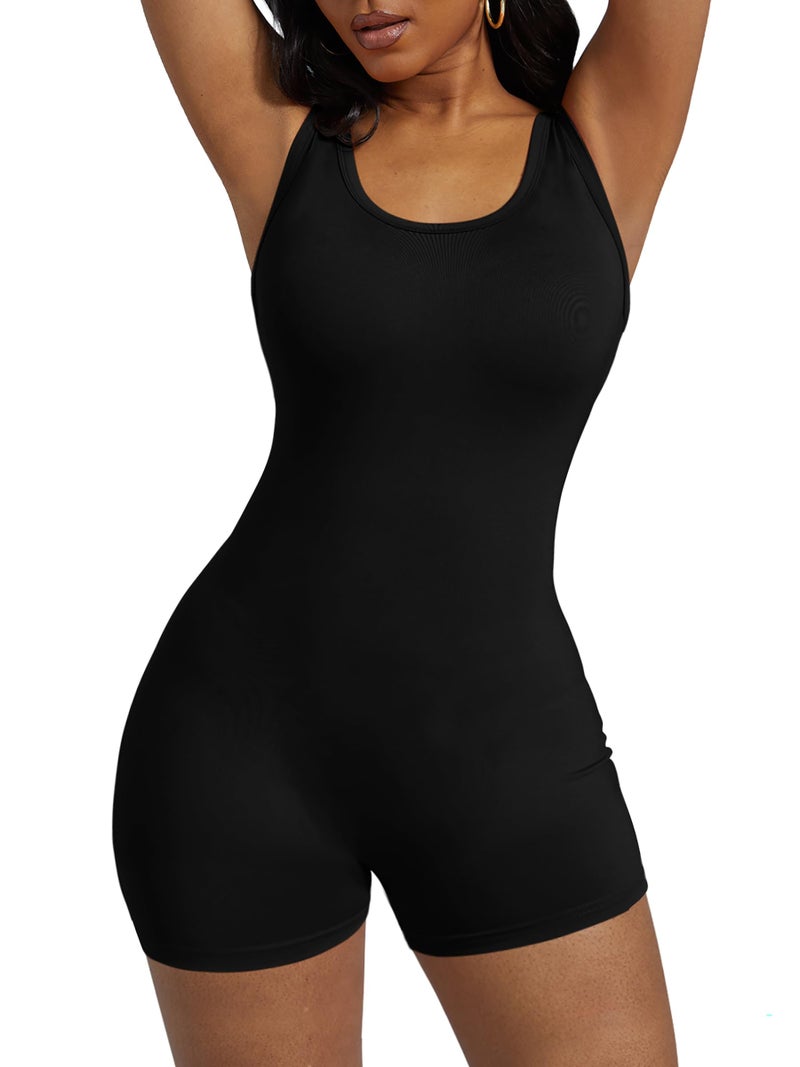 Alaroo Women OL Style High Waist Black Short Bodysuit,Dark-black,Large - Image 2